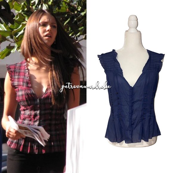 bebe Tops - SOLD | Bebe Pintuck Hook & Eye Top ASO Elena Gilbert
